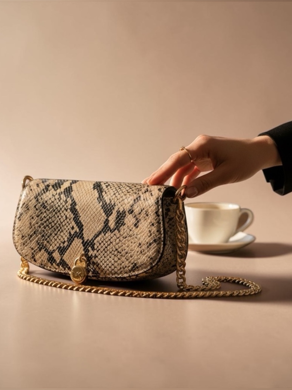 Michael Kors Mila Small Snake Embossed Crossbody Bag | Gold Chain